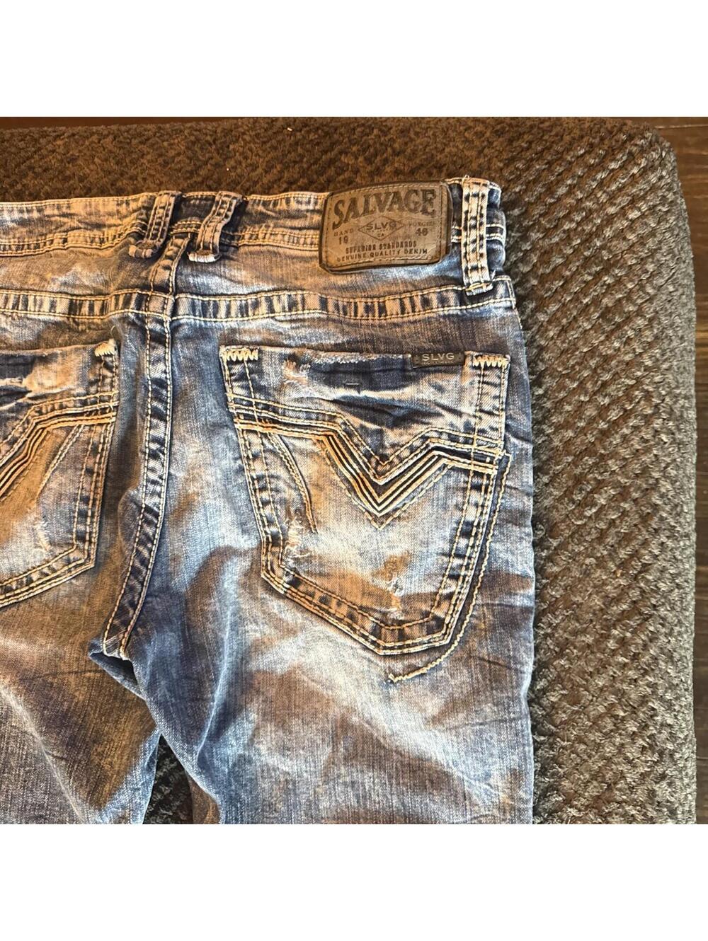 Vtg Y2K Salvage Supply Jeans Mens 30x30 Blue Slim Straight Havoc Stretch - Picture 2 of 13